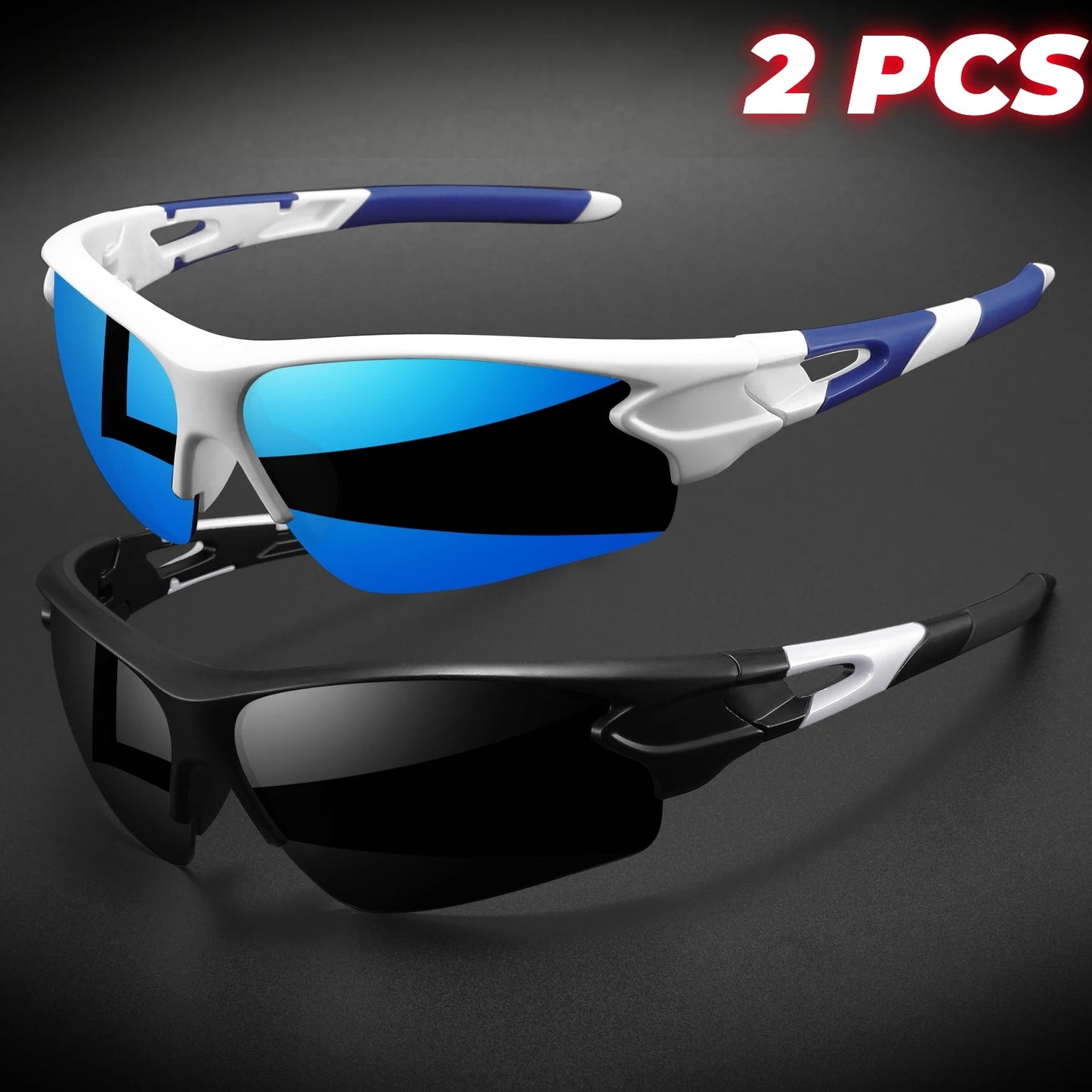 2 pièces lunettes de sport enveloppantes semi-sans monture — cyclisme, randonnée, UV400, anti-buée, unisexe