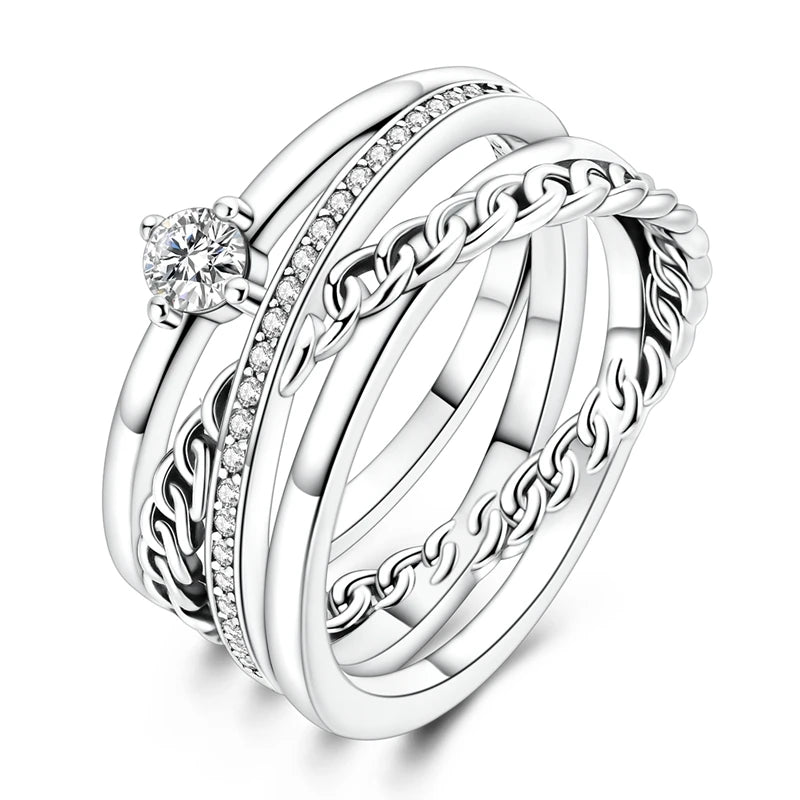 925 Sterling Silver Rings, Intertwined Line, Zircon Geometric Coiled Rings, Romantic Engagement, Wedding, Valentine's Day, Fine Jewelry, Gift