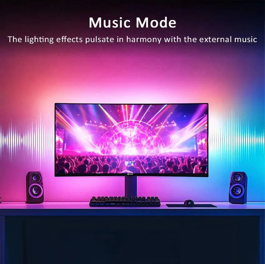 Bande lumineuse LED USB pour PC, 24-34 pouces, RGBIC, synchronisation musicale via application, rétroéclairage LED pour écran d'ordinateur, pour la décoration d'une salle de jeu