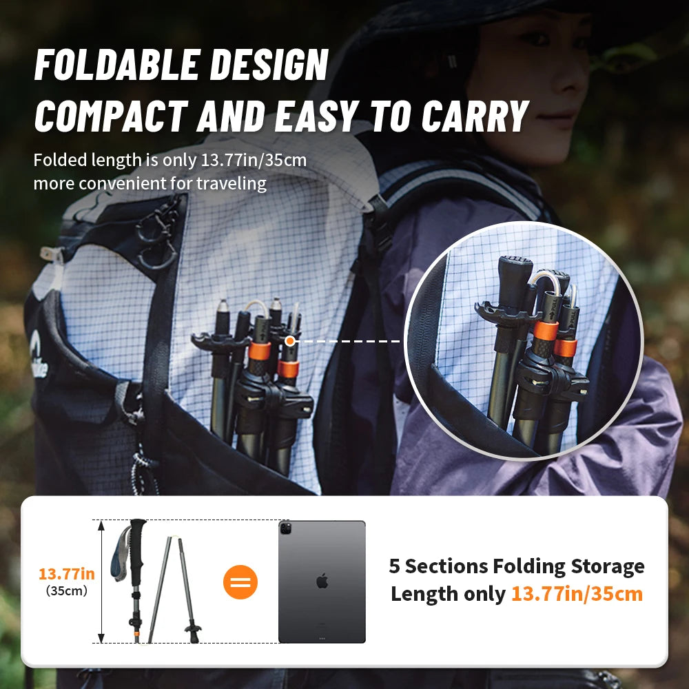 Naturehike – bâtons d'escalade ultralégers, pliables, pour l'extérieur, en Fiber de carbone, à verrouillage rapide