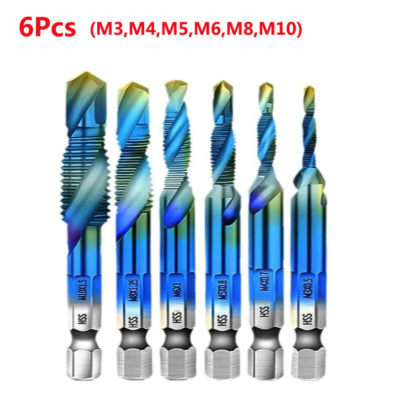 Brocas MeaccelerTap de titanio, vástago hexagonal, rosca de tornillo HSS, máquina de tornillos, macho de roscar compuesto, M3, M5, M6, M8, M10, herramientas manuales