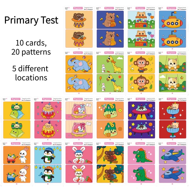 Trouver des différences Jeu de cartes Puzzle éducatif de dessin animé réutilisable pour enfants Trouvez des niveaux de difficulté pour la formation à l'attention de concentration