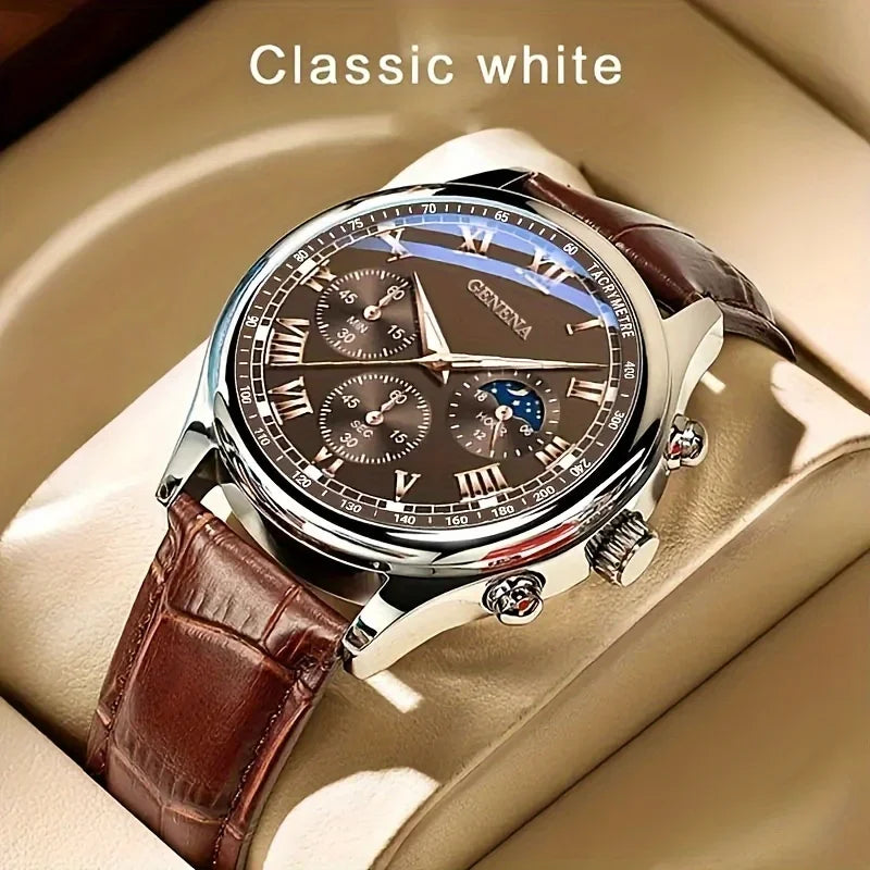 Montre Affaires Cuir Cadran Rond Quartz — Analogique Homme Sans Boîte