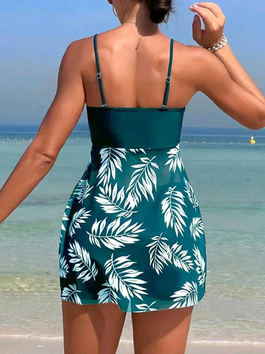 Maillot de Bain Fendu Femme 2024 — Robe Courte Sexy, Taille Haute, Maille Imprimée, Plage