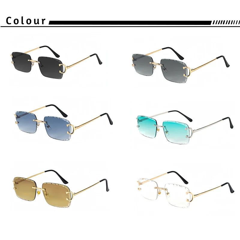 Lunettes de soleil carrées sans monture dégradé — métal, punk, UV400, homme et femme