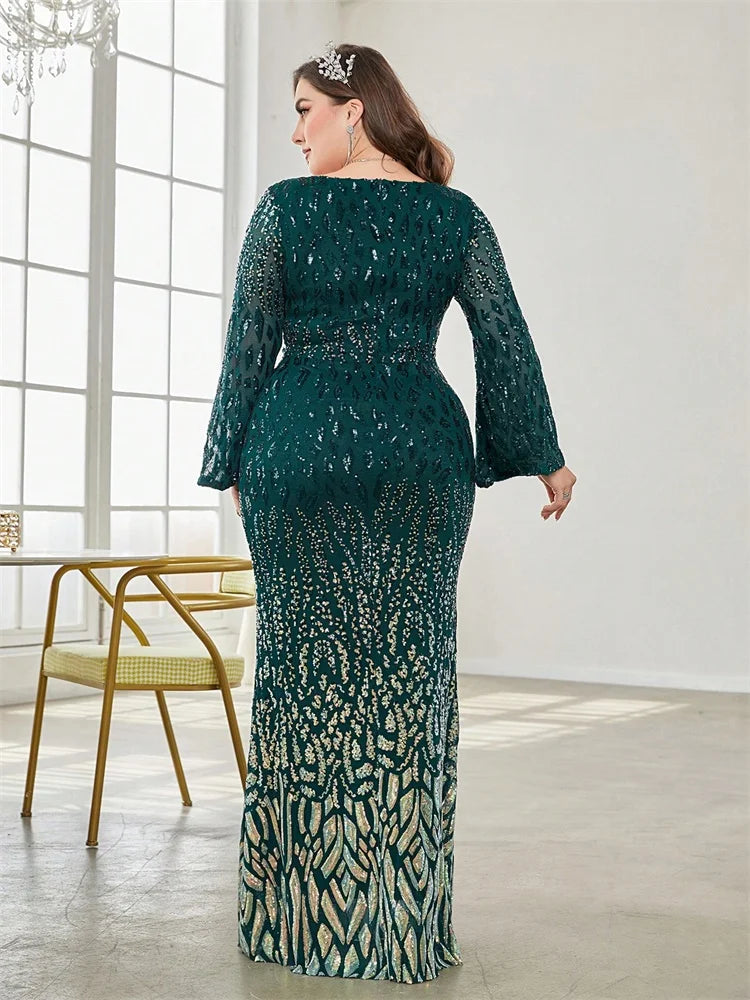 Grande taille élégante paillettes noir robe de soirée 2025 femmes formelle Maxi bal manches longues fête luxe robe de Cocktail