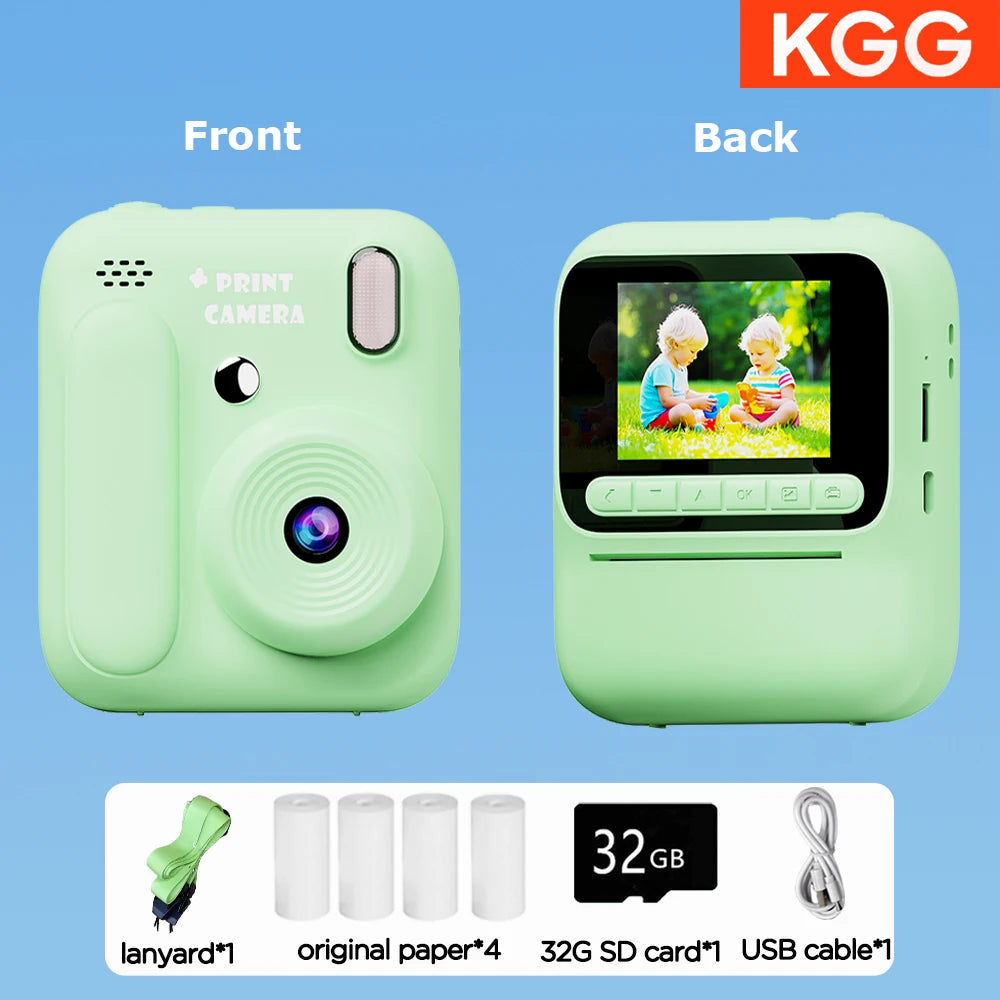Instant Camera for Kids, Color Printing, 32GB, 1080P, Thermal Print Toy, Photo, Video Games, Music, Children's Gift