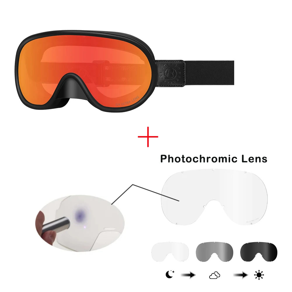BOLLFO Vintage Photochromic Motorcycle Goggles Motocross Riding Gear UV400 Anti-Fog Ski Snowmobile Snowboard Goggles