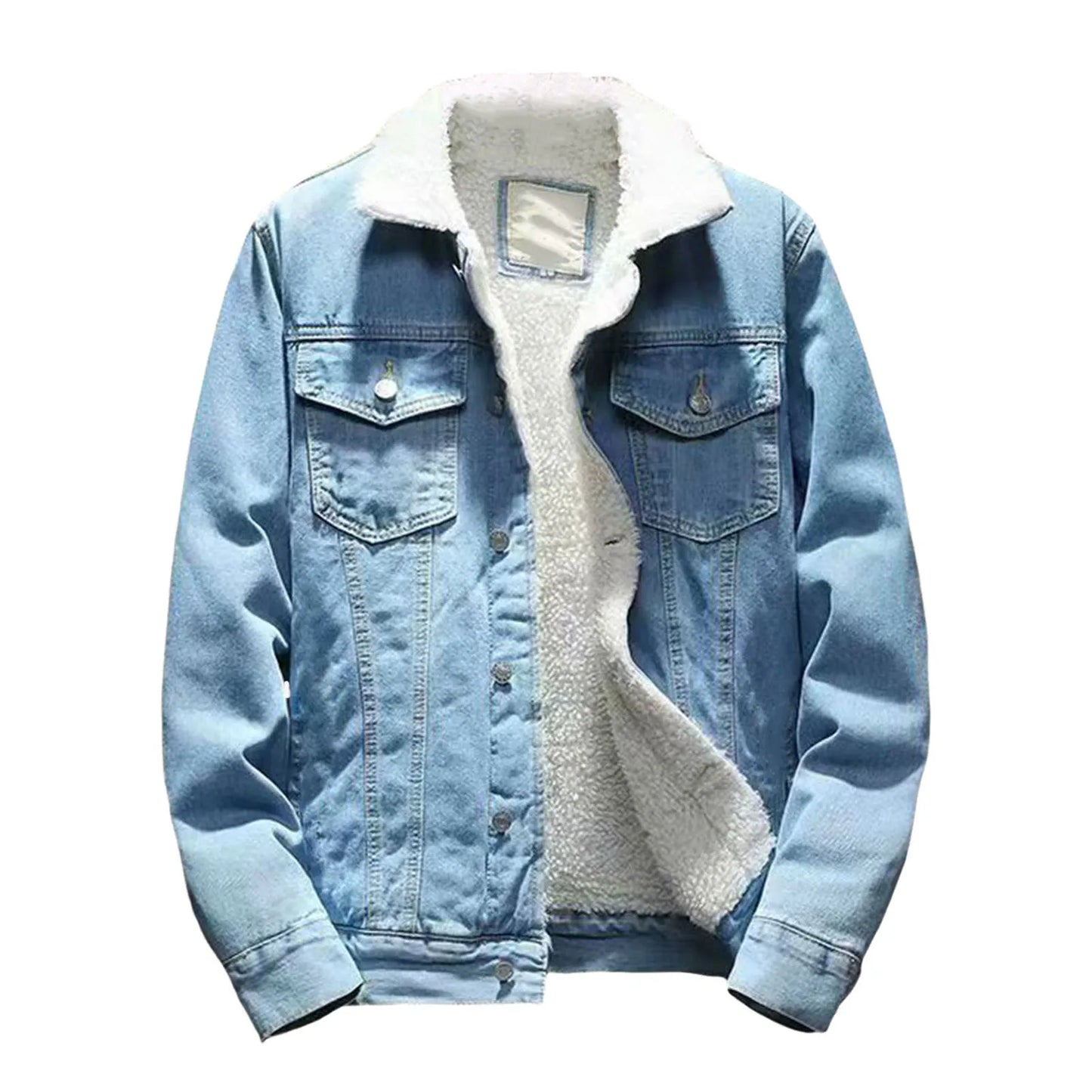 Autumn Men's Fleece Lined Denim Jackets Fashion Motorcycle Vintage Jean Jackets Men Slim Fit Casual Cotton Black Blue Coats