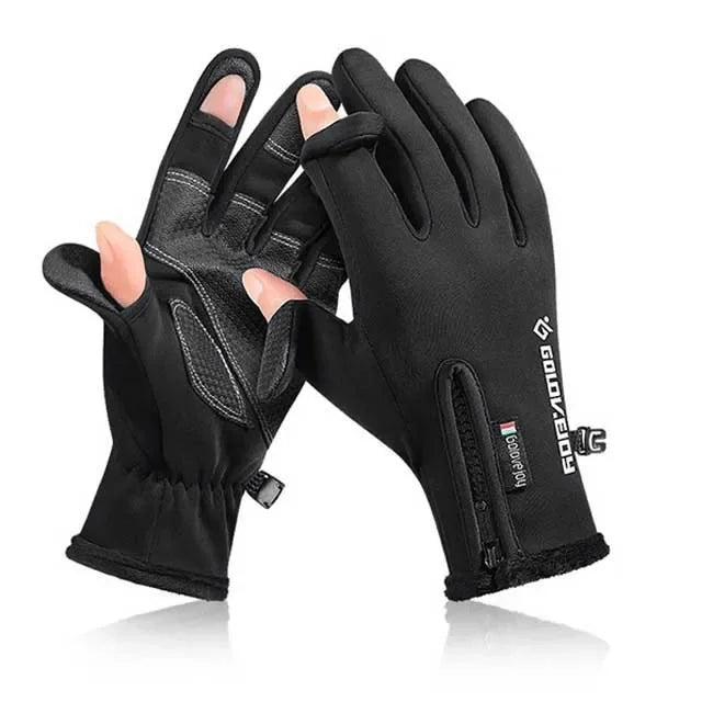 Gants de pêche imperméables d'hiver, 2 doigts, coupe-vent, pour femmes et hommes, Protection chaude en velours, gants de pêche au poisson