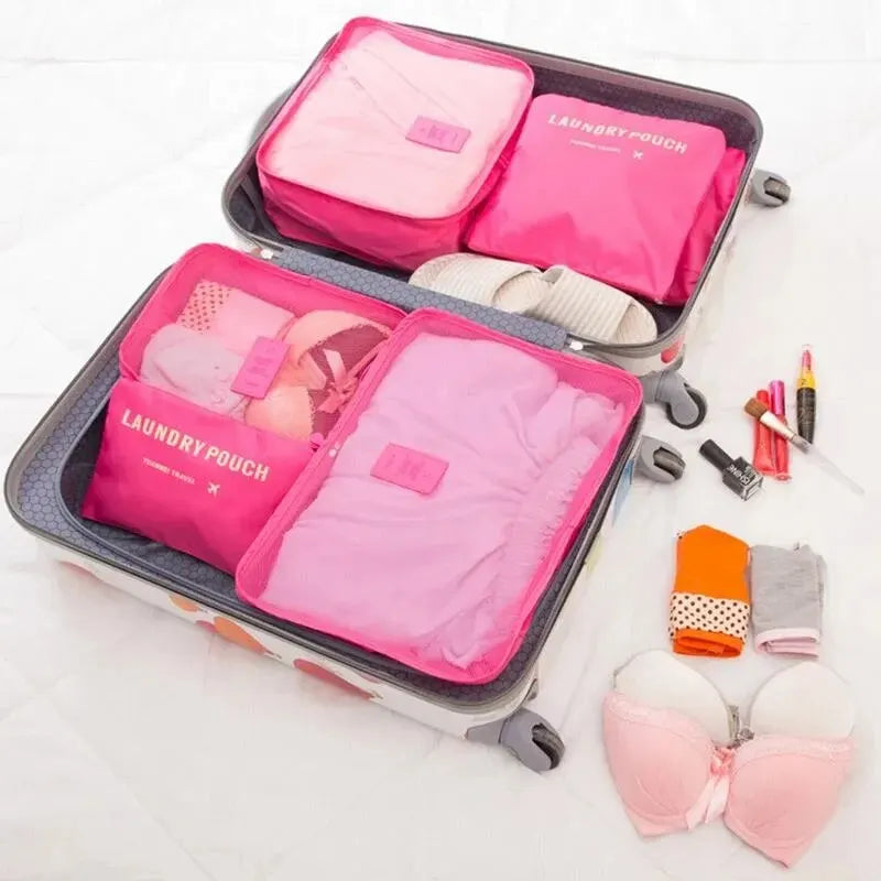 Organisateur de Voyage 6 Pièces — Valise Portable Vêtements, Chaussures & Maquillage
