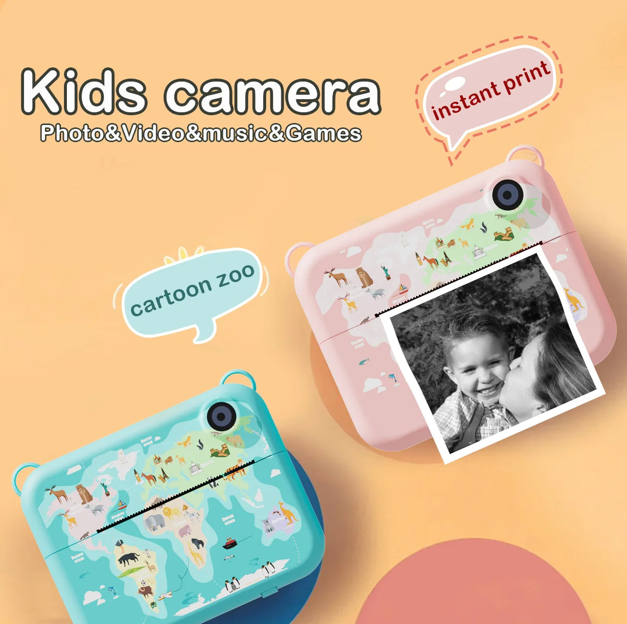 Cámara digital para niños, cámara instantánea para niños, grabadora de video HD 1080P, miniimpresora térmica para niños pequeños, regalos de cumpleaños