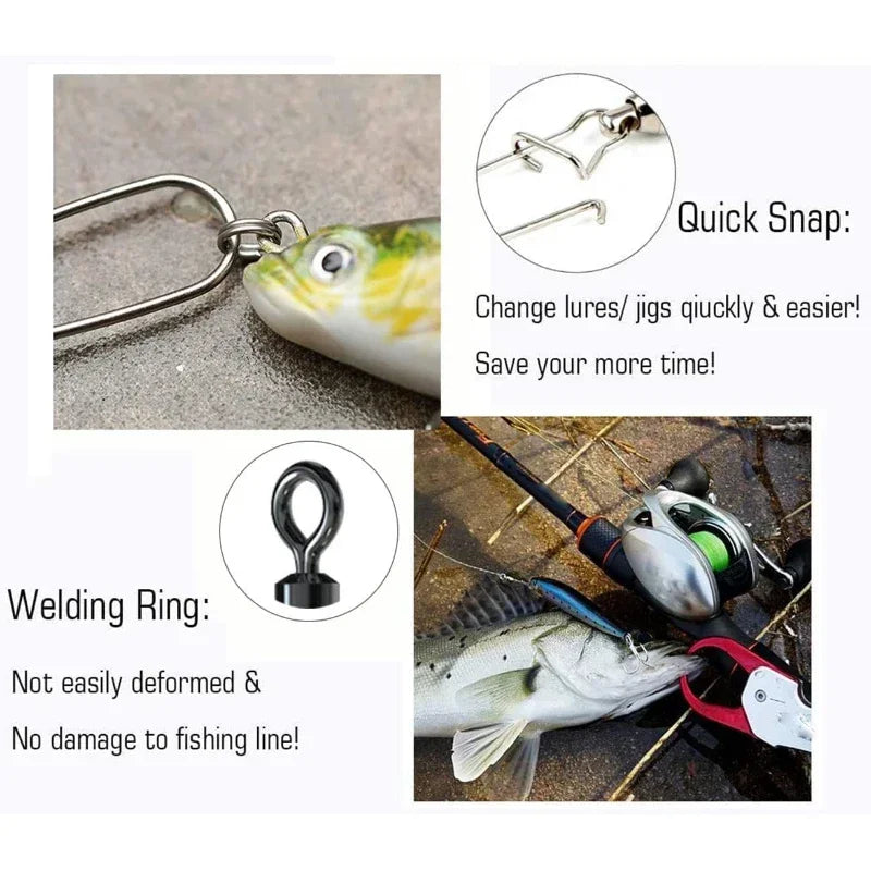 Boutons-pression pivotants de pêche 4 # -12 #   Kit de connecteurs Duo-Lock à roulement roulant en acier inoxydable, matériel pour leurre d'eau douce et d'eau salée, 50 à 200 pièces