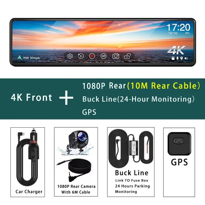 Dashcam Rétroviseur 4K UHD GPS WiFi — 11,26" IPS Double Lentille Enregistreur