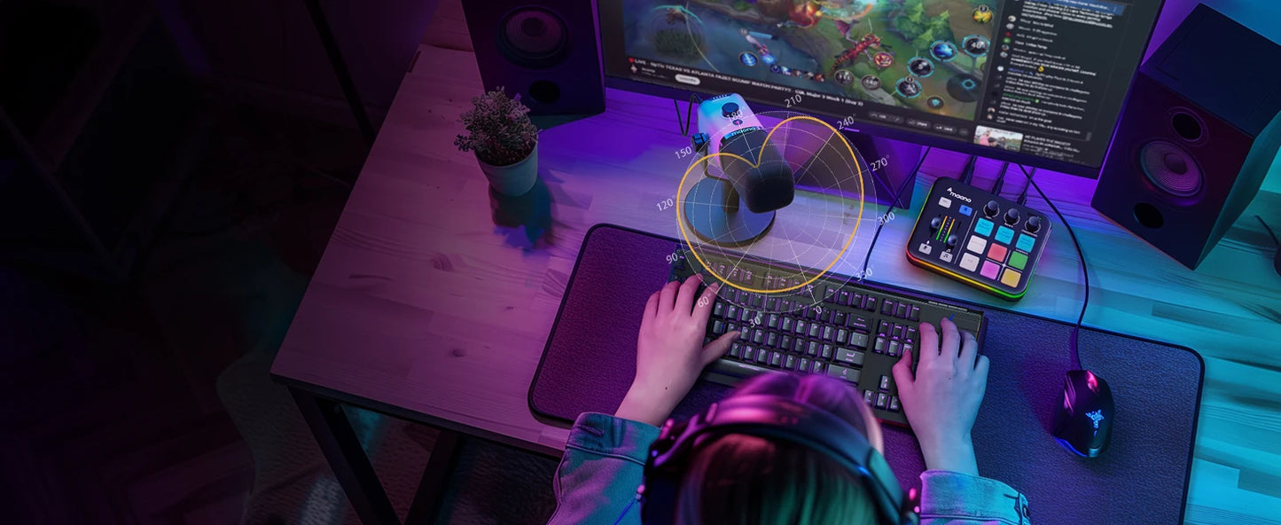 MAONO PD100X – Microphone gaming dynamique USB/XLR avec LED RGB, EQ et bouton muet pour PC et PS4/5