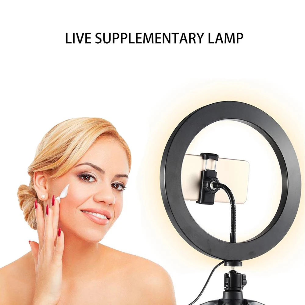 Anneau Lumineux LED Selfie 26cm 120 Perles avec Trépied — Kit Éclairage USB Vidéo