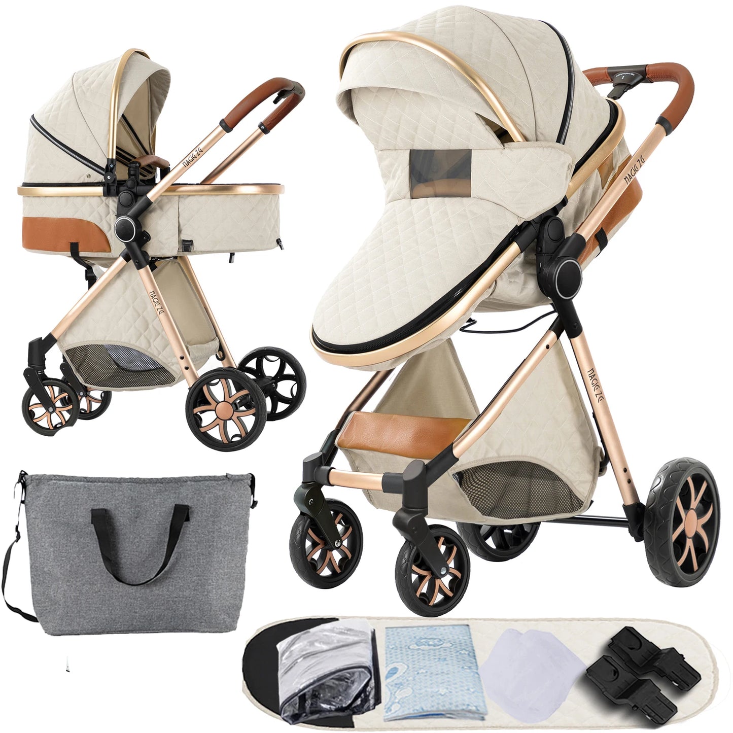 Poussette Bébé 2 en 1 Nouveau-Né — Chariot Landau 4 Roues Accessoires