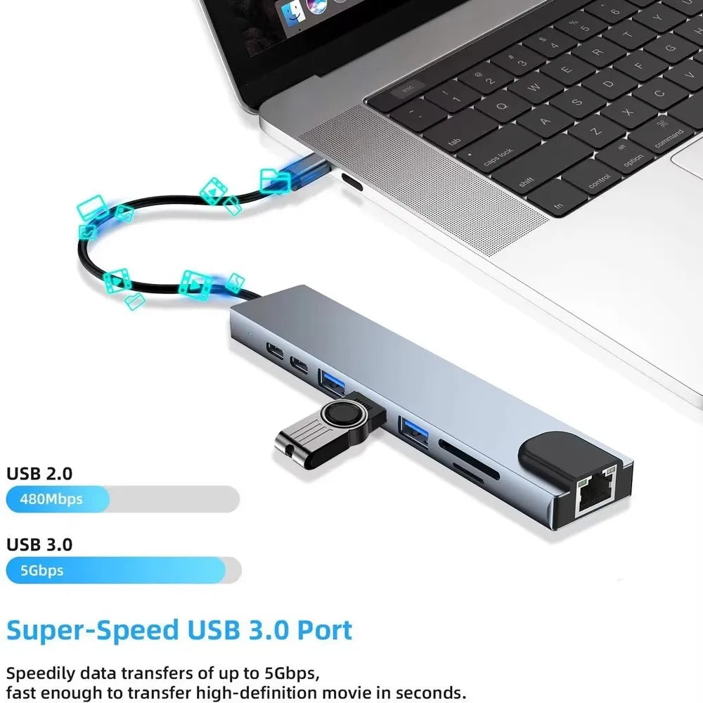USB 3.0 Type C HUB USB C Station d'accueil vers HDMI 4K 30HZ Type C à RJ45 100Mbps adaptateur Ethernet VGA Extender casque PD 100W