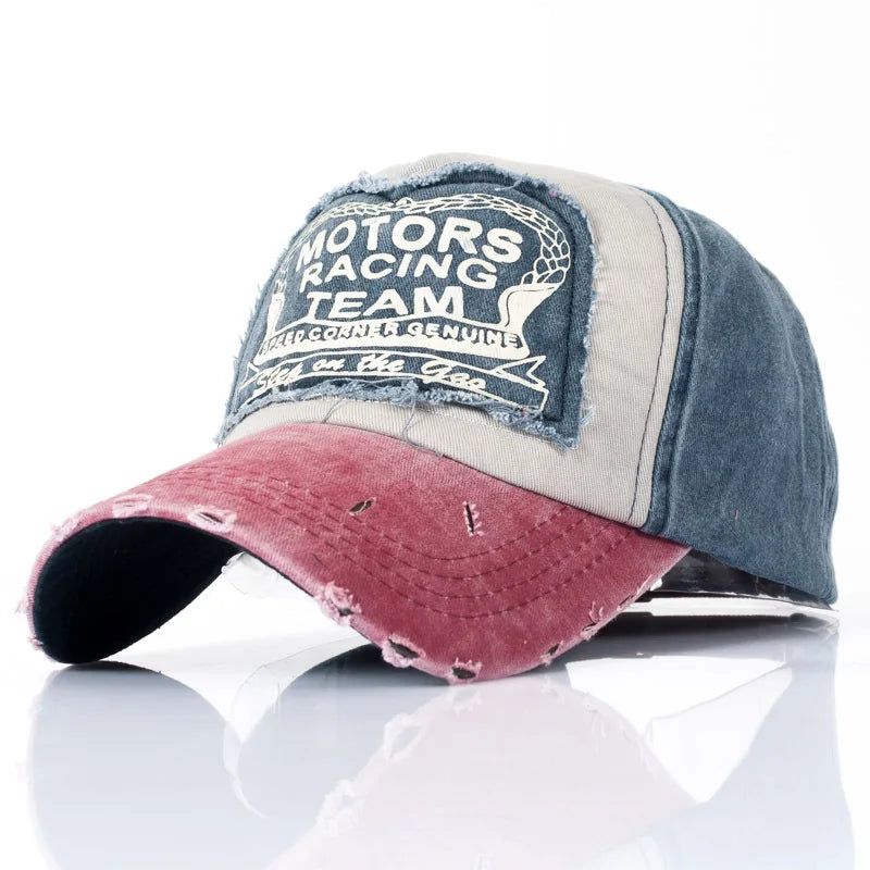 MOTOS estilo Patchwork color vaquero lavado con revestimiento gorra de béisbol Snapback Hip Hop sombrero para protección solar al aire libre