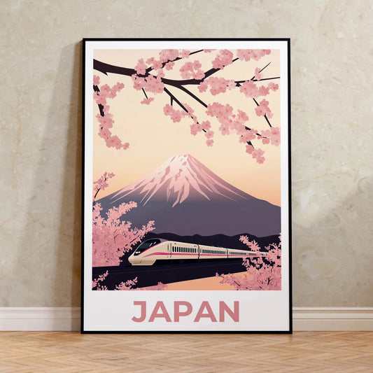 Vintage Japanese Landscape Canvas Print, Asian Art Railway Wall Art Poster for Living Room, Bedroom, Bathroom Decor