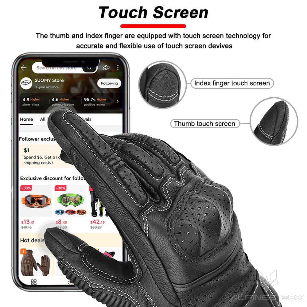 Gants moto en cuir marron vintage pour homme — certification CE, écran tactile, motocross, course