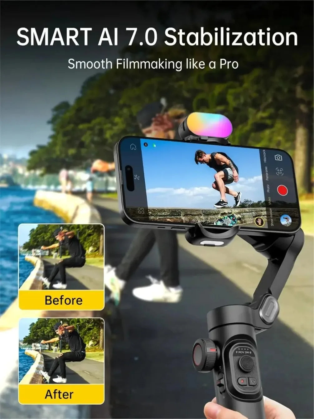 Stabilisateur Cardan Smartphone 3 Axes Pliable — Roue Mise au Point Vlog