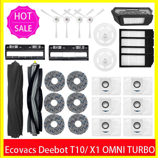 Ecovacs Deebot X1 OMNI / T10 OMNI Robot aspirador piezas de repuesto, cepillo de goma/lateral, cubierta, filtro Hepa, paño de mopa, bolsa para el polvo