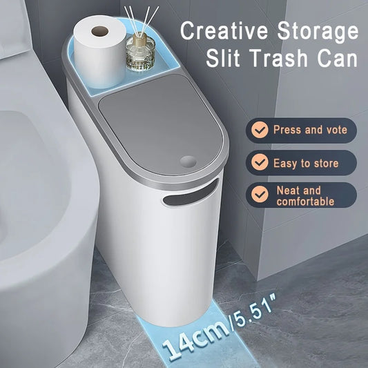 10L Bathroom Trash Can, Creative Household Trash Can, Press Type Trash Can with Lid, Simple Kitchen Trash Can with Paper Basket