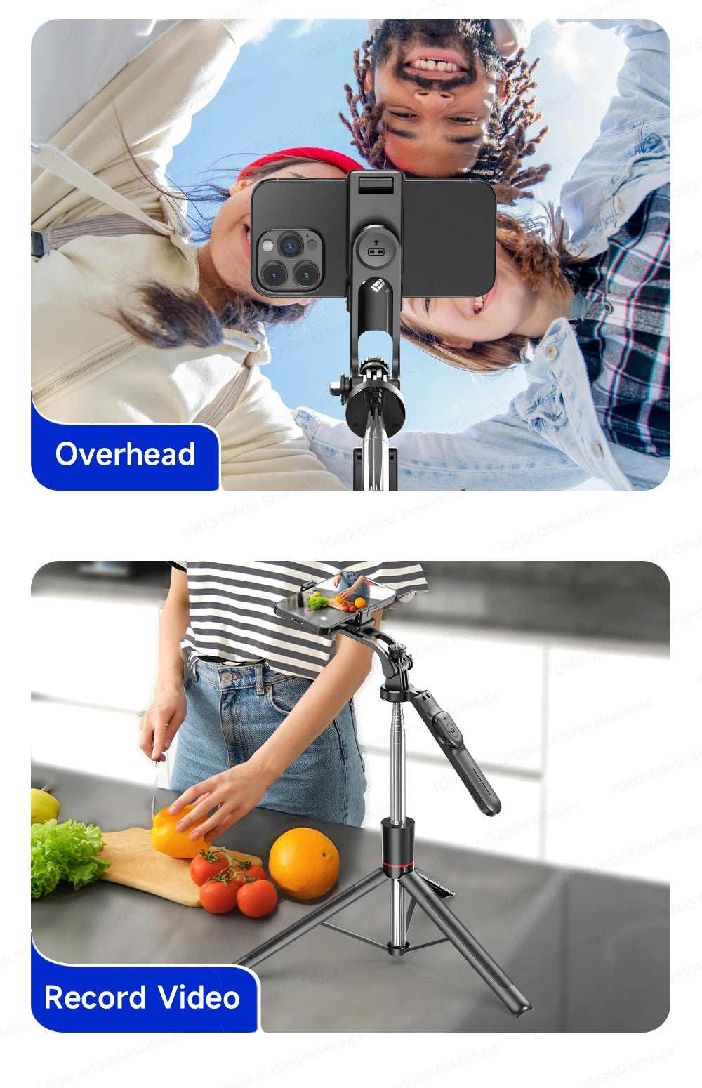 TOKQI — Bâton Selfie Extensible 360° Télécommande Bluetooth & Lumière Optionnelle