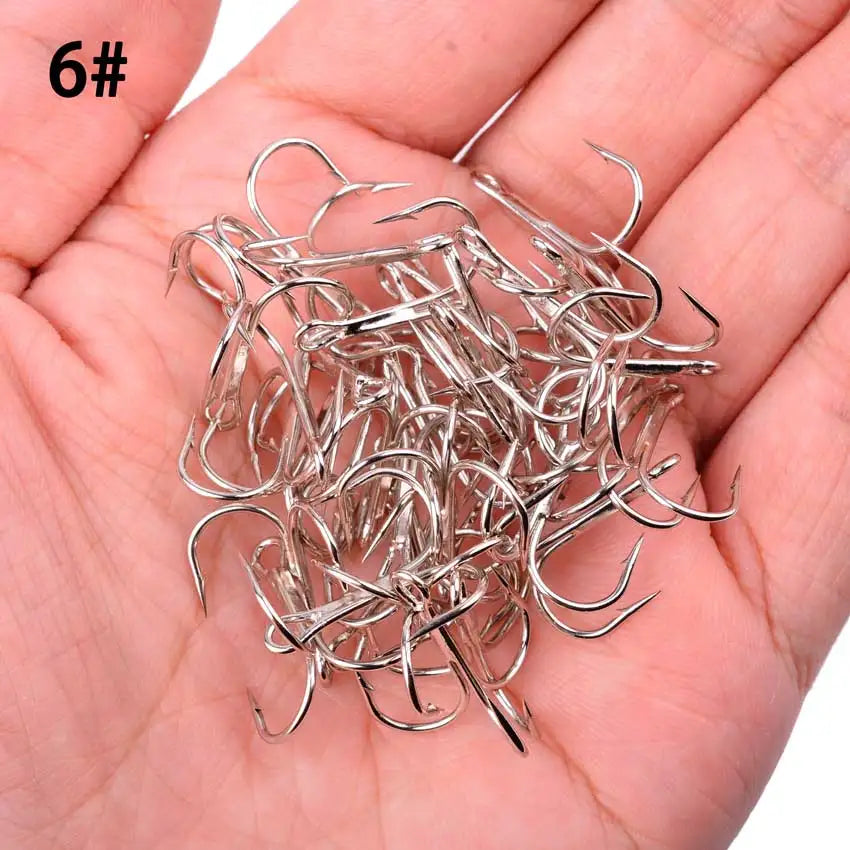 Hameçons triples de pêche aiguisés blancs, matériel de pêche au poisson, outils et accessoires, 10 pièces/boîte