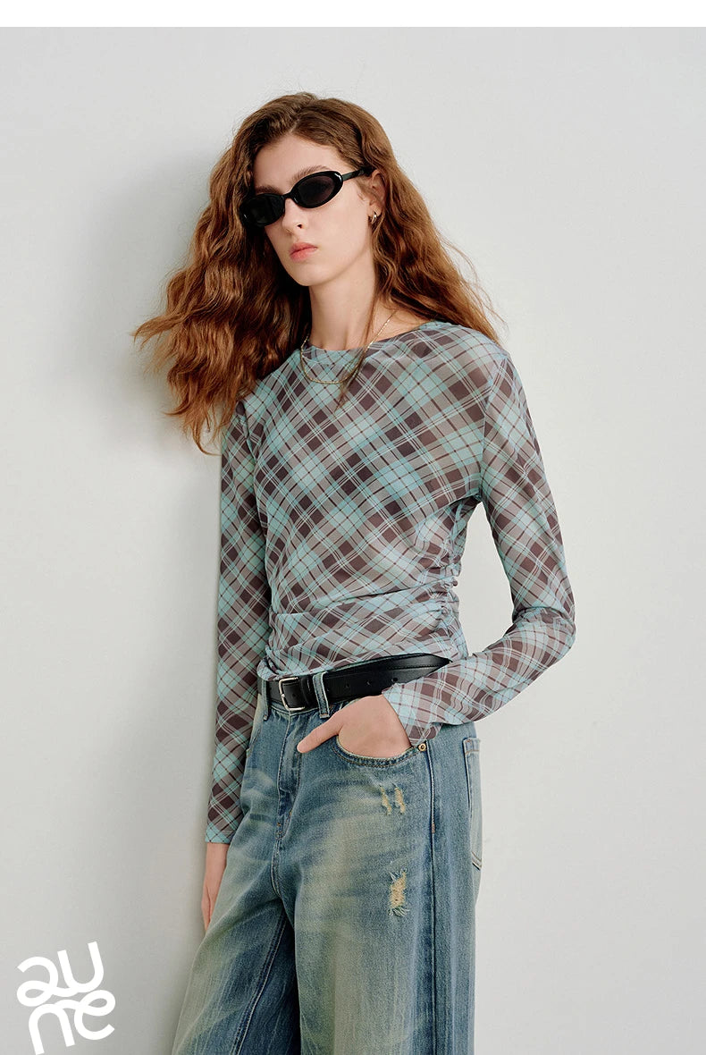 T-shirt femme en maille imprimé 2026 — printemps, taille découpée, Y2K, hauts courts