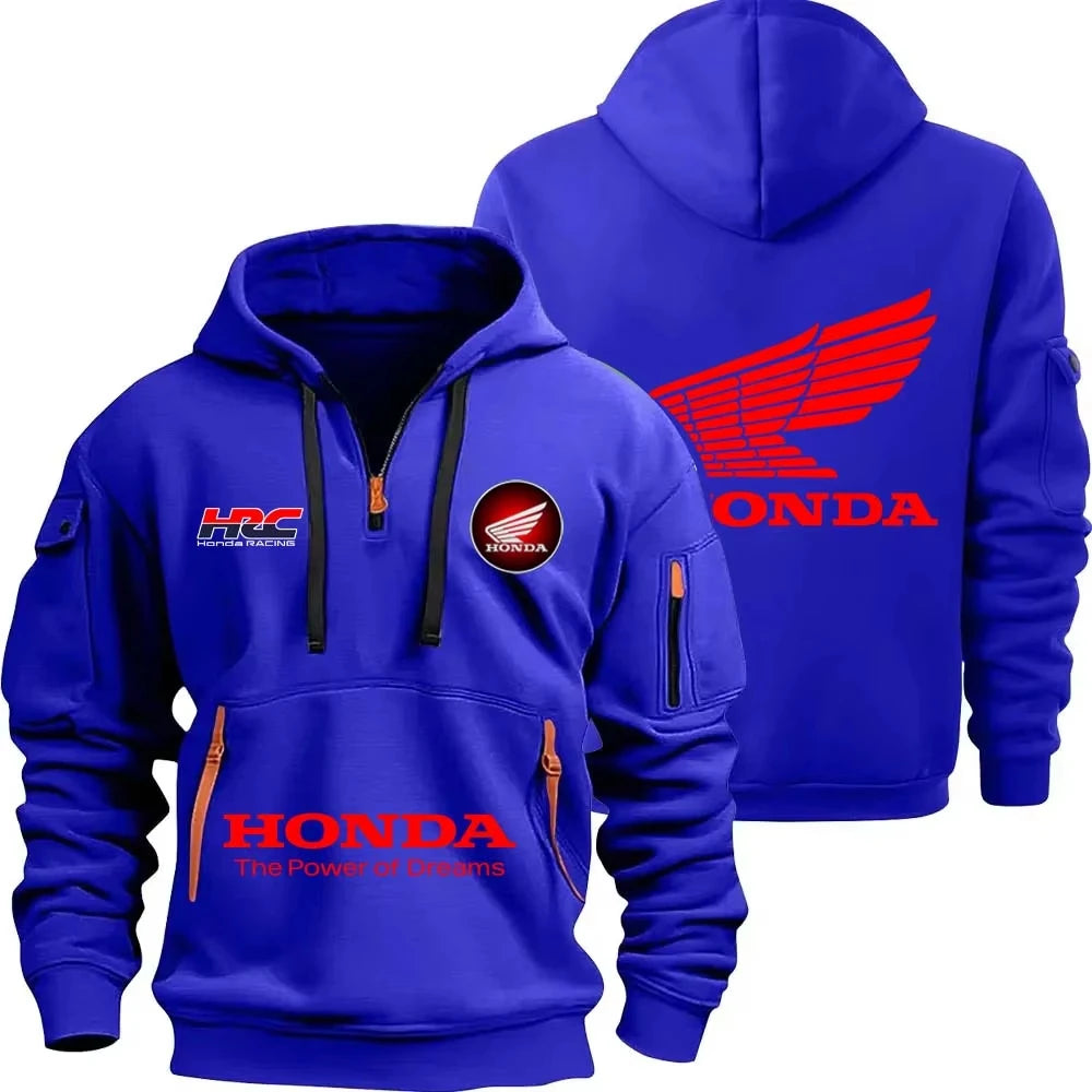 Sweat À Capuche Zipper Moto Sport — Demi Fermeture Éclair Poche Printemps Automne