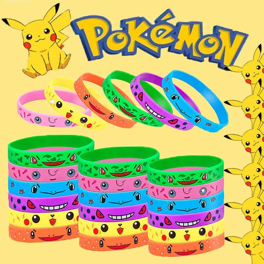Pulsera de 12 piezas de Anime Pokémon Pikachu Charmander, brazalete de silicona de dibujos animados para niños, accesorios de fiesta, regalos de Cosplay