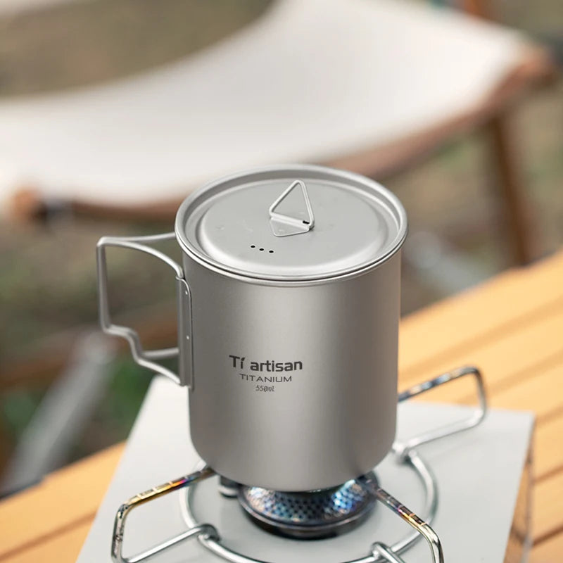 Tiartisan extérieur titane léger Portable thé tasse à café poignée pliante Camping tasse d'eau pour randonnée voyage