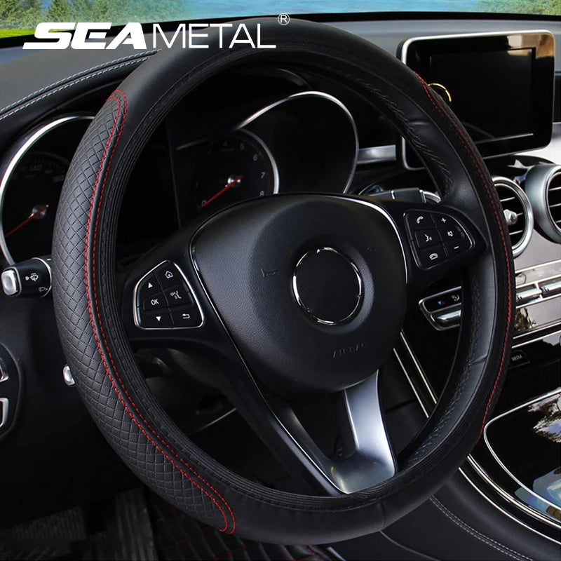 SEAMETAL 37-39CM Anti-Slip Breathable Steering Wheel Cover Universal Steering Wheel Cover Microfiber Leather Steering Wheel Protector