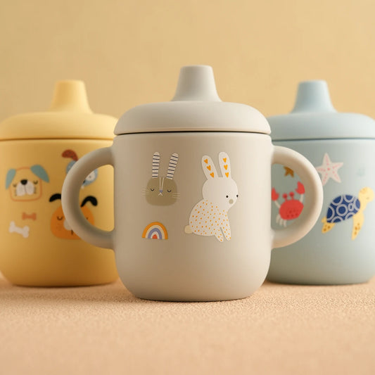 1 Piece Baby Silicone Sippy Cup, Cartoon BPA-Free Leak-Proof Training Cup with Handle, Travel Dishwasher Safe, Baby Items