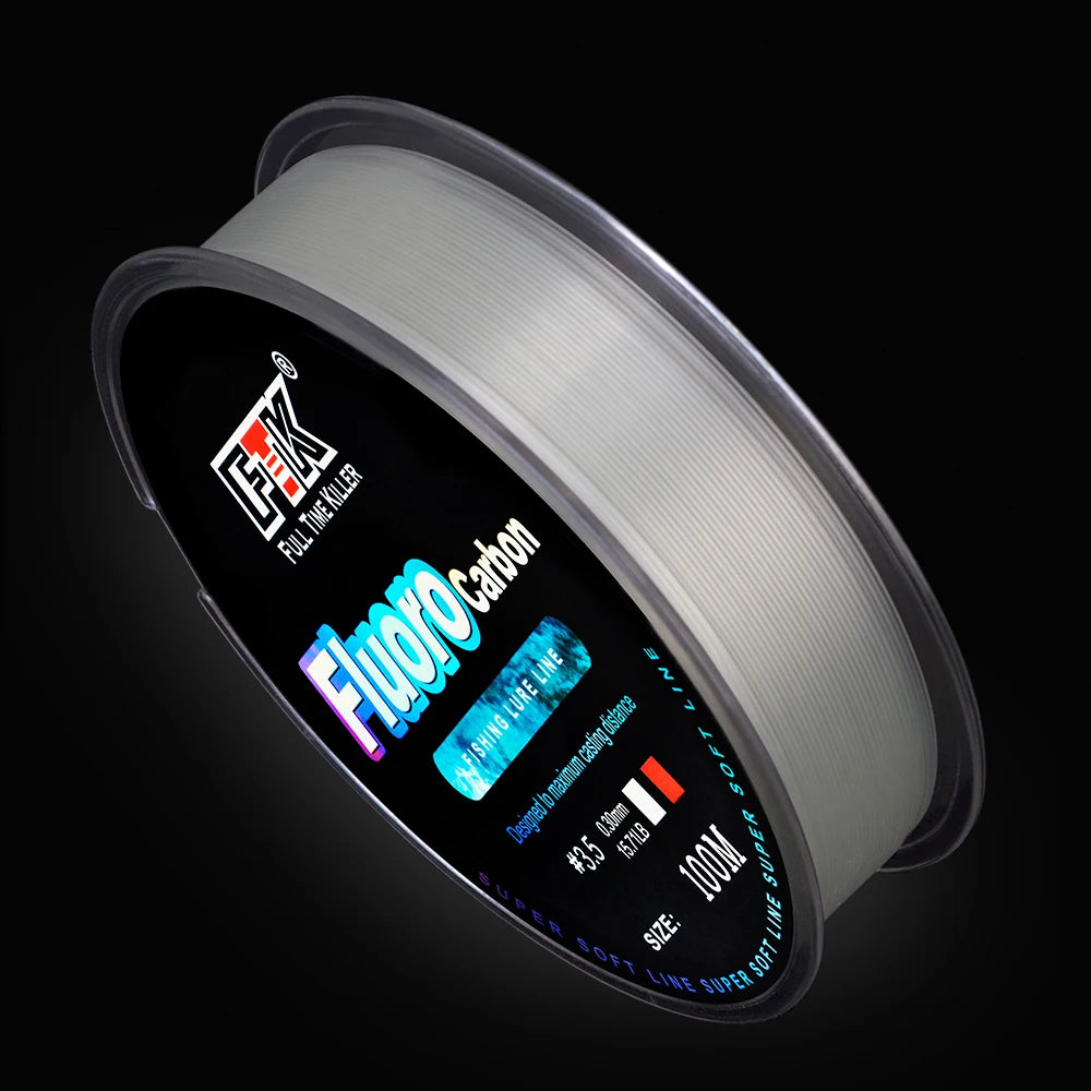 FTK 100M ligne de pêche à revêtement fluorocarbone 0.14mm-0.5mm 4.13LB-34.32LB ligne Monofilament en Fiber de carbone ligne de pêche à la carpe ligne coulante