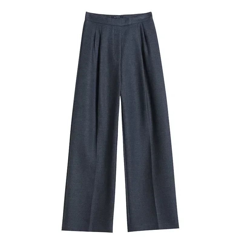 Pantalones rectos de mujer de cintura alta, delgados, informales, de color liso, holgados, elegantes, de pierna ancha, para oficina, a la moda, para otoño