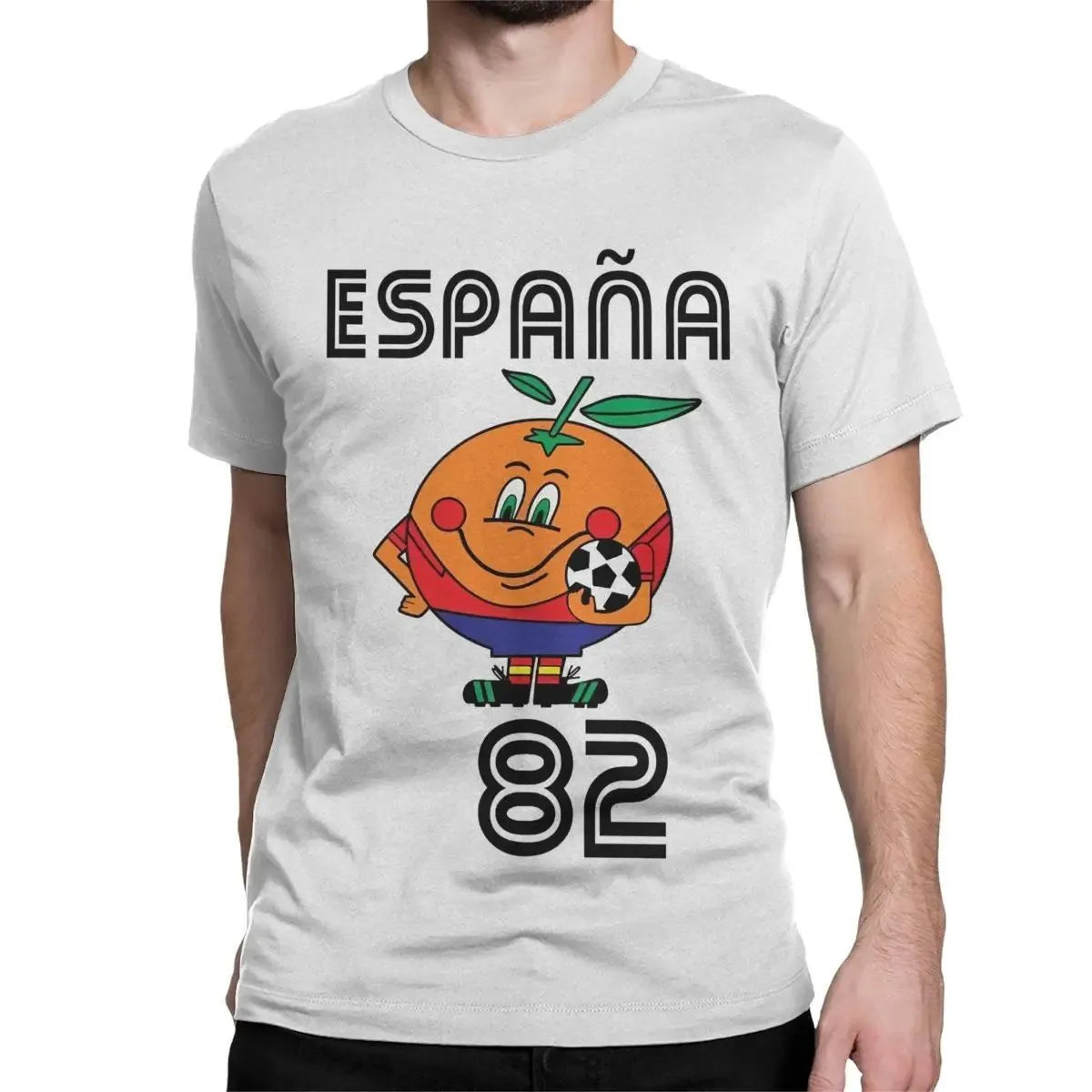 T-shirt homme football rétro — mascotte espagnole 1982, col rond