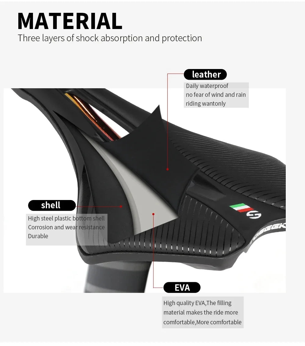 Selle de vélo de route TOSEEK MTB, EVA + cuir en super fibre, design ergonomique, large et confortable, long trajet, ultra-légère, siège creux TT