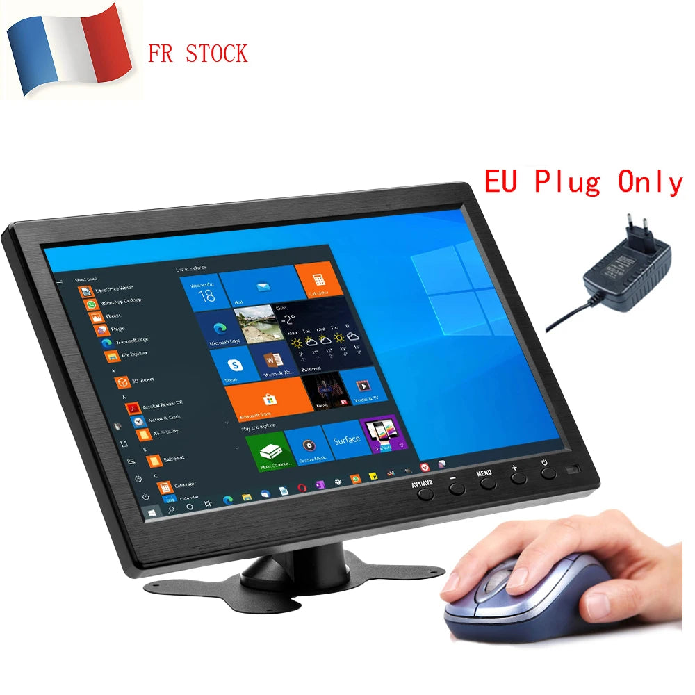 Podofo Monitor de coche LCD HD de 10.1" 1024*600, mini TV, monitor LCD de pantalla digital con HDMI/VGA/AV/USB/SD/TV/reproductor de DVD para vigilancia