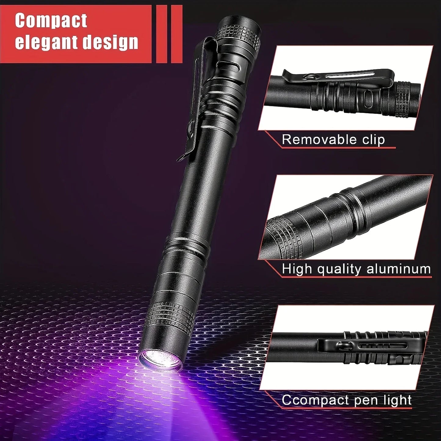 Linterna UV 395nm, antorcha ultravioleta con clip para bolígrafo, pilas AAA portátiles usadas, luz morada, detector de orina de mascotas y escorpiones, lámpara UV