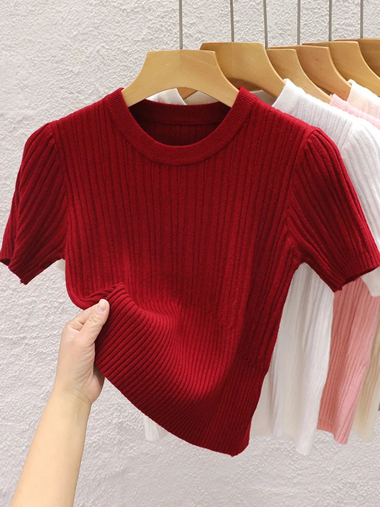 T-shirts d'été 2026 pour femmes – Décontractés, style coréen, tricotés, streetwear, basiques, unis, jeunes et tendance