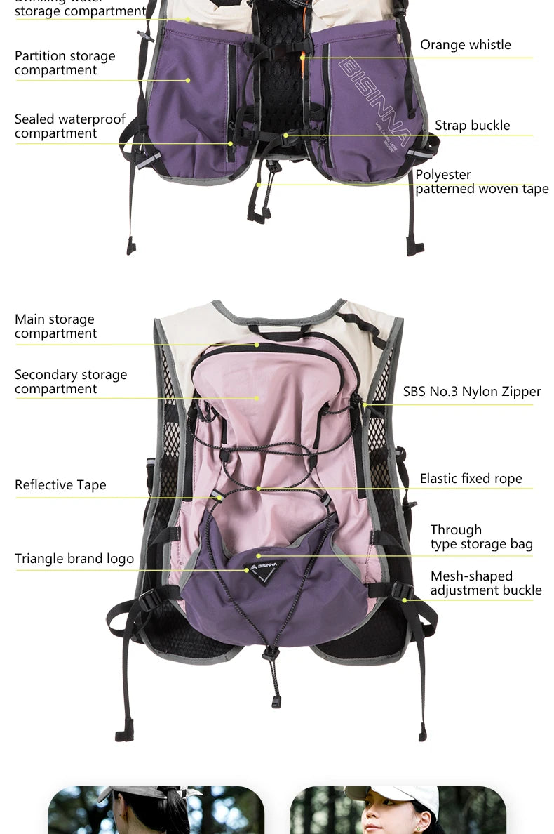 BISINNA 6L sac à dos de course respirant sac tout-terrain ultraléger sac d'hydratation de cyclisme réfléchissant pour cyclisme escalade randonnée