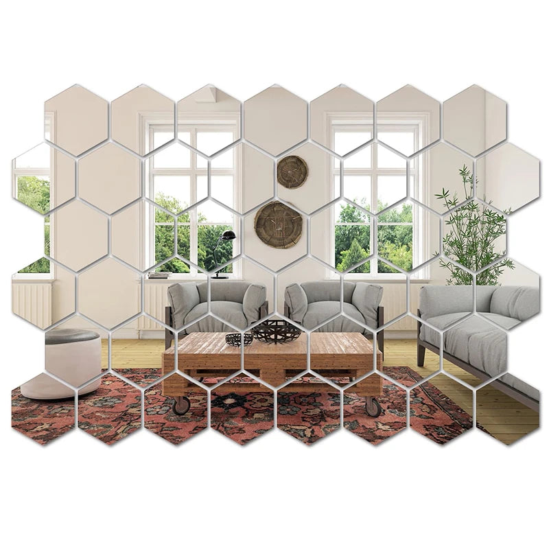 45-Piece Mirror Wall Sticker, Hexagonal Wall Art Sticker, DIY Home Decorative Tile Sticker