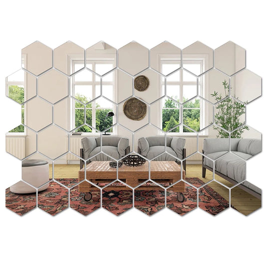45-Piece Mirror Wall Sticker, Hexagonal Wall Art Sticker, DIY Home Decorative Tile Sticker