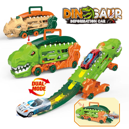 Camion dinosaure de transport avec piste de course coulissante pliable, transformez en T-Rex et tricycle debout, meilleur cadeau d'anniversaire pour les enfants