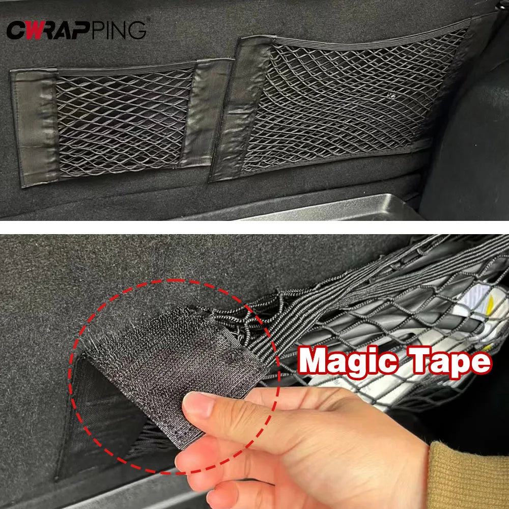 Sac de rangement pour coffre de voiture, filet en nylon, organisateur de coffre arrière de voiture, filet à bagages élastique, poche, fournitures pour véhicules