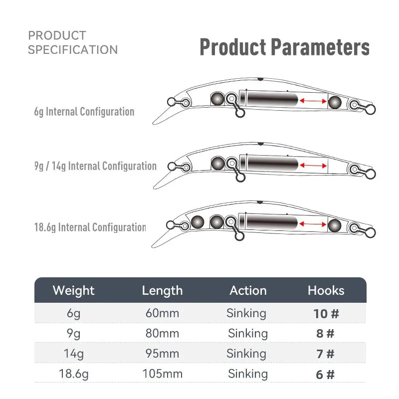 Kingdom Kingart coulant méné leurres de pêche 6g 9g 14g 18.6g Jerkbaits   Wobblers d'action réaliste, appâts durs silencieux, bar de mer