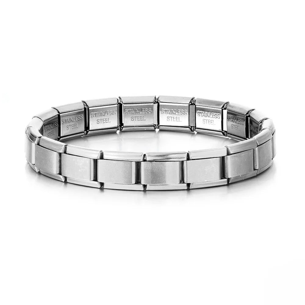 Stainless Steel Square Bracelets for Women and Men, Italian HipHop Metal Stretch Modules, Gift, Birthday Party Jewelry, Trendy
